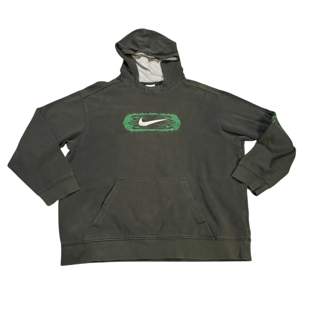 Nike Embroidered Flames Hoodie Two Tone Green‎ Youth XL/Womens Small Vintage